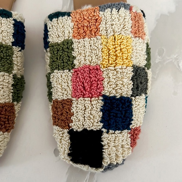 Anthropologie x Emily Isabella Checkered Colorful Sherpa Slippers Womens Medium - Picture 7 of 16